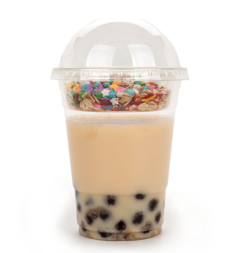 Golden Apple Cup series, 16oz Clear Plastic cups +4oz insert with Dome lids No hole 50sets, ï¼ˆ50cups +50insert + 50 Dome lidsï¼‰ - Image 1